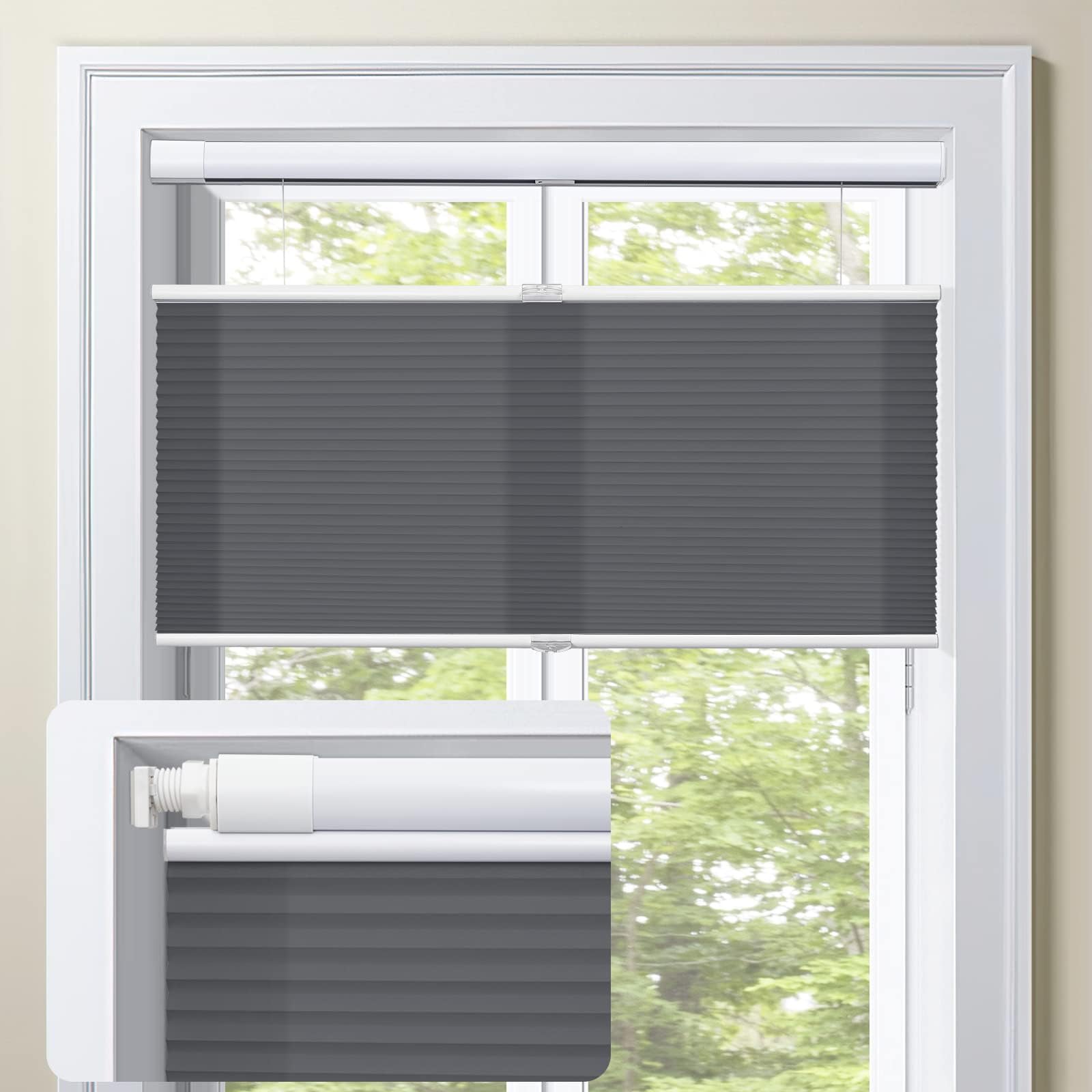 MiLin Top Down Bottom Up Cordless Cellular Shades No Tools No Drill Blinds for Windows Shades for Indoor Windows Honeycomb Blinds - Light Filtering Haze Gray