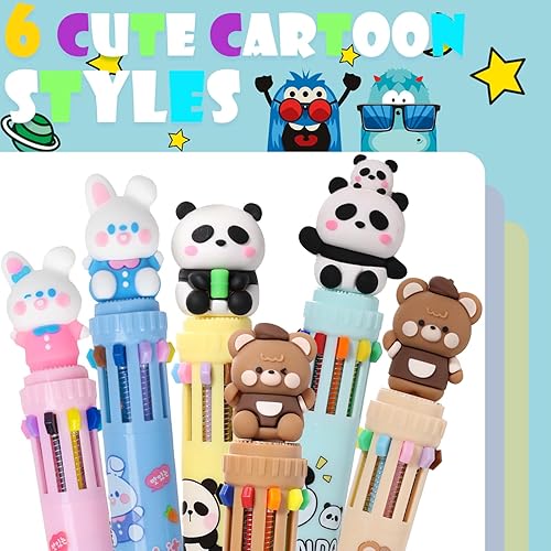 Miniatura 2 de Bolígrafo multicolor de 0.020 in, 10 en 1, retráctil, de dibujos animados, para oficina, suministros escolares, estudiantes, niños, regalo, 6