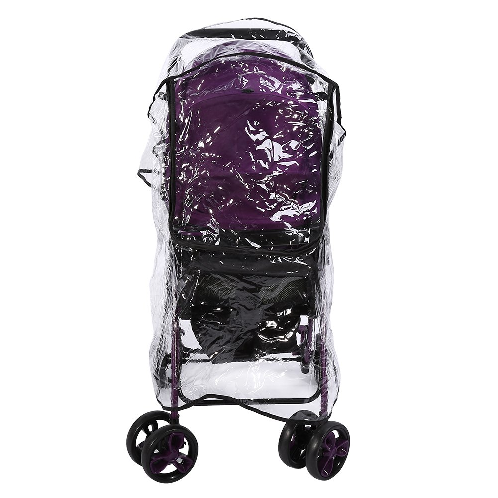 Universal Baby Stroller Rain Cover, Transparent PVC, Foldable, for General Umbrella Strollers, Black, One Piece