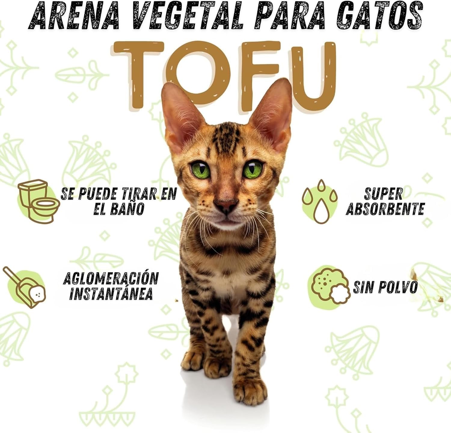 Animal House Arena Natural al Tofu, Segura para Humanos y Animales, no se Raya, Antipolvo, perfumada con té Verde, retiene los olores sin Molestar a los felinos, 2,6 kg