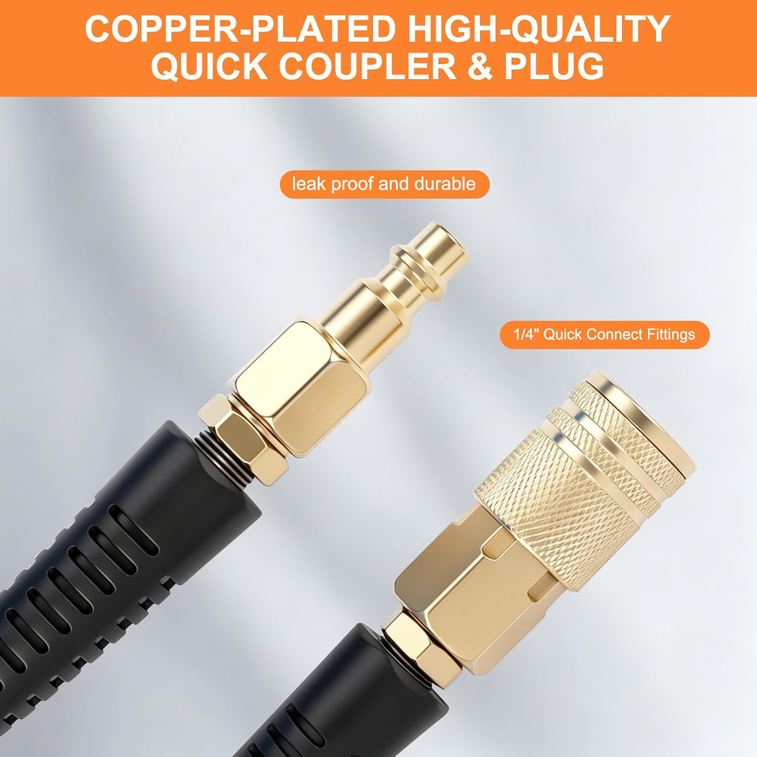 Polyurethane Recoil Air Hose 1/4" NPT x 25 FT | Air Compressor Hose 300 PSI, Coiled Retractable with Quick Connect Coupler & Bend Restrictors for Pneumatic Tools