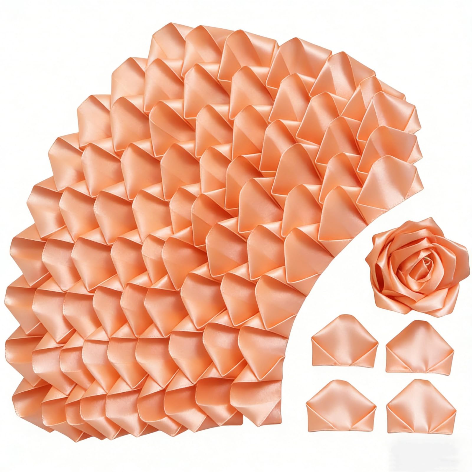 300Pieces Premade Satin Ribbon Rose Petals Half-Finished for Eternal Rose DIY Ramos Forever Flowers Bouquets Everlasting Floral,for Wedding,Anniversary,Birthday (300 Pcs Champagne)