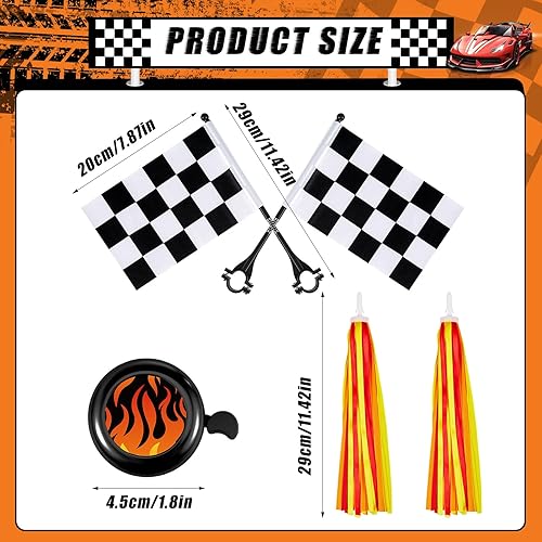 Miniatura 2 de Liliful Juego de 5 accesorios de bicicleta para niños, incluye 2 piezas de borla de bicicleta de llama, campana, 2 banderas a cuadros en blanco y