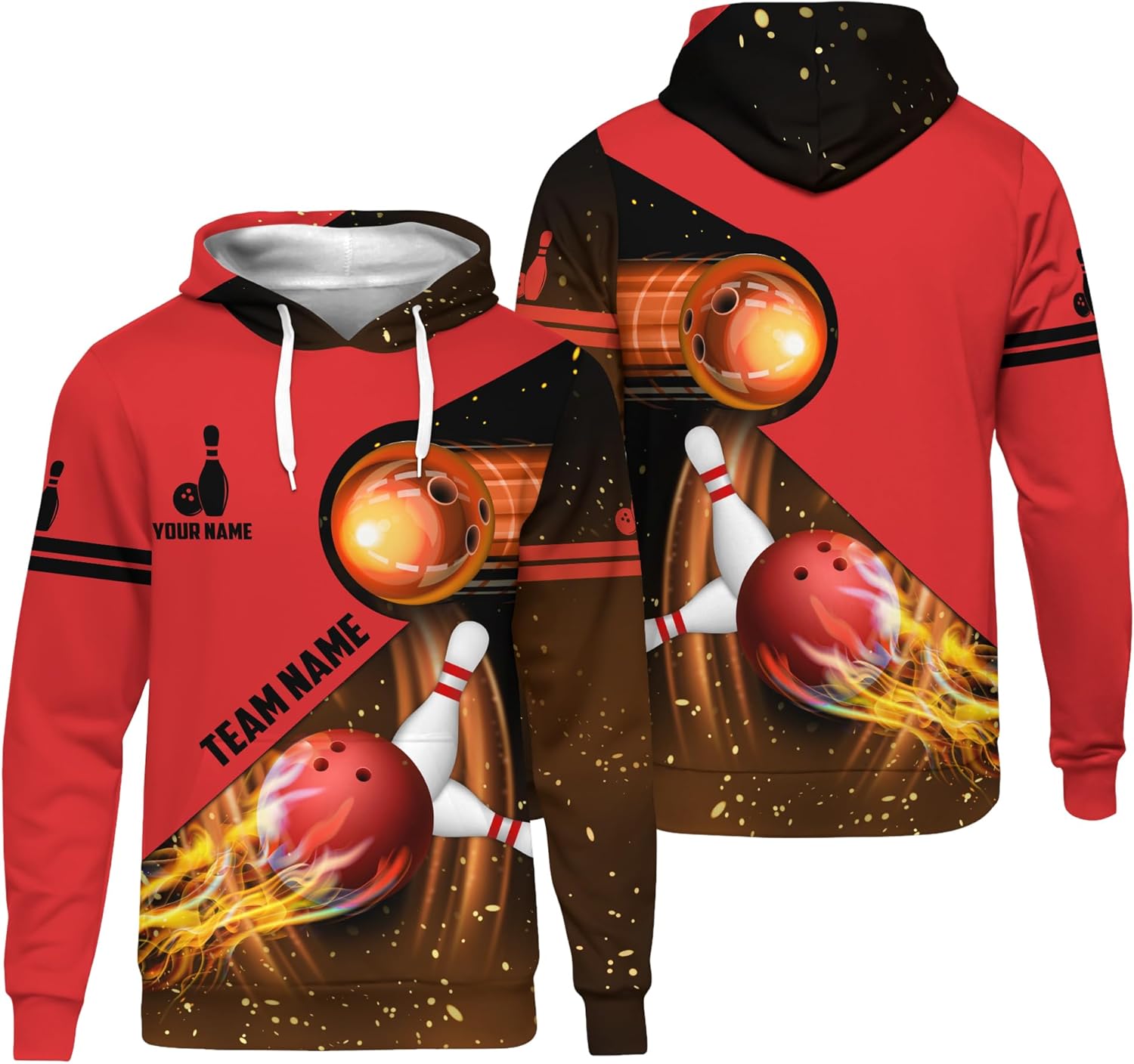Unisex Bowling Hoodie Personalized Red Flame Bowling Ball Long Sleeve Shirt For Mother's Day Printing Bowling Team Clothing
