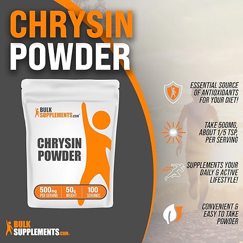 Miniatura 2 de BULKSUPPLEMENTS.COM Polvo de crisina - 5,7-dihidroxiflavona, suplemento de crisina, crisina 500 mg - Suplemento antioxidante, sin gluten, 500 mg por