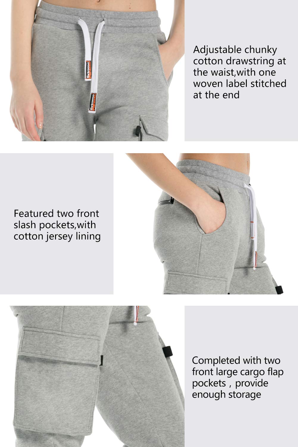 Extreme Pop Damen Jogginghose aus Reiner Baumwolle Slim Fit Jogger French Terry Knit Cargo Pants Farben Schwarz Grau Blau XS-XXL