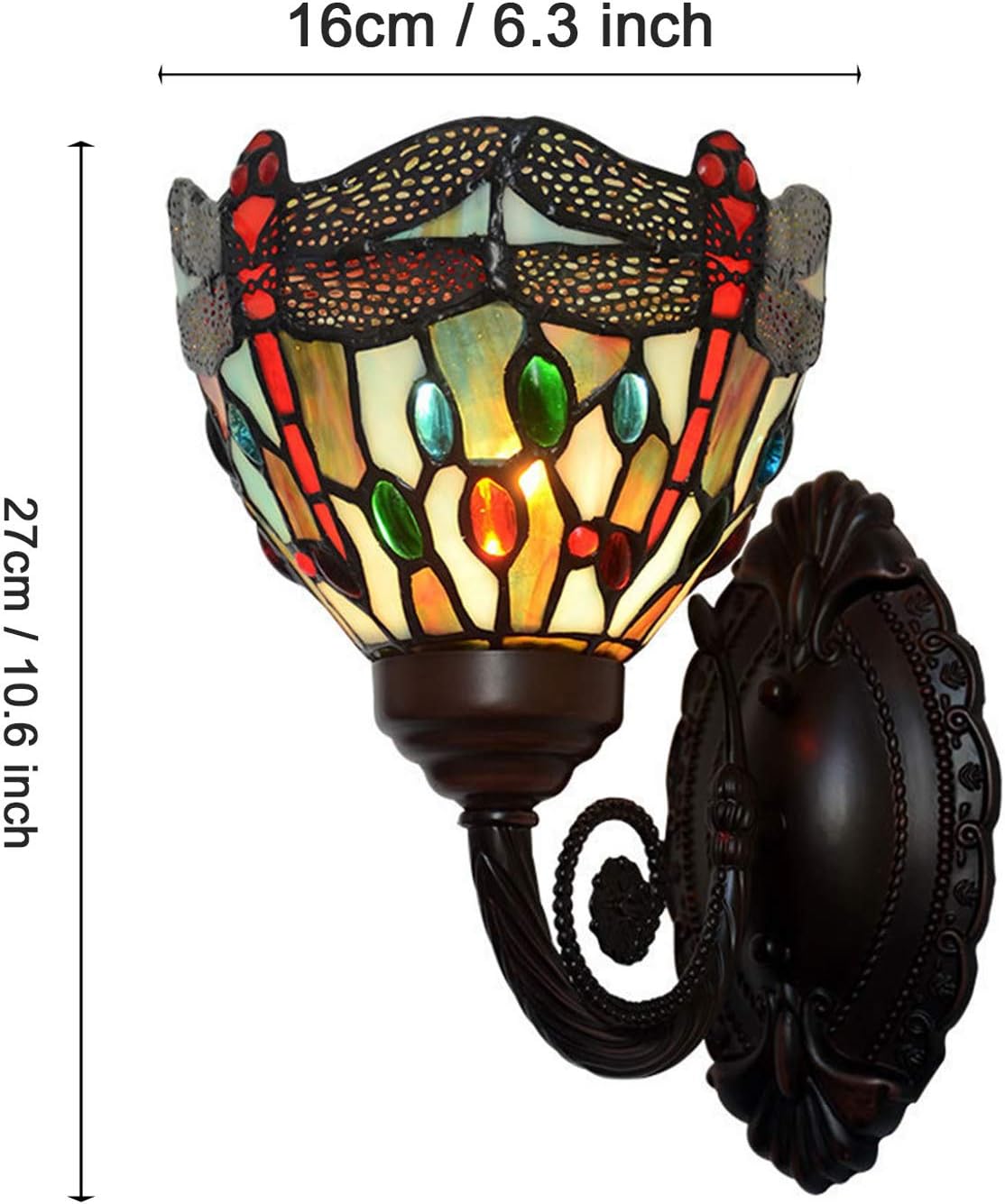 GDLight Mediterranean Dragonfly Wall Lamps Tiffany Style Handmade Stained Glass Wall Sconce Lights Bathroom Vanity Light for Bedroom Bedside Hallway