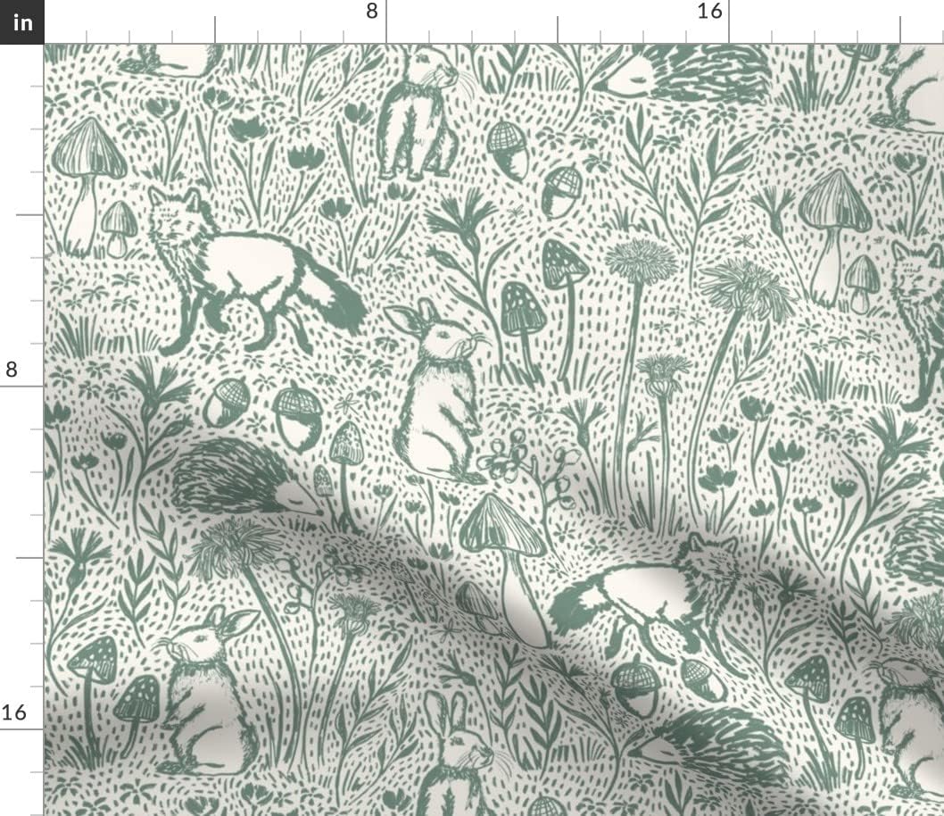 Spoonflower Fabric - Woodland Creatures Hedgehog Fox Mushrooms Wildflowers Rustic Woodlands Printed on Petal Signature Cotton Fabric by The Yard - Sewing Quilting Apparel Crafts Decor