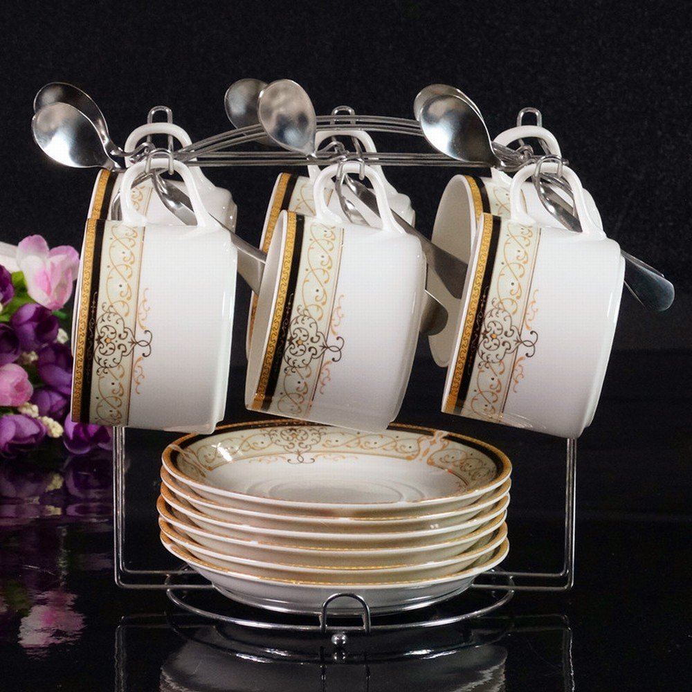 Tasse à café ensemble en céramique de 6 pièces avec soucoupe et cuillère VLX