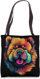 Chow Chow Colorful Dog Face Funny Black Tote Bag