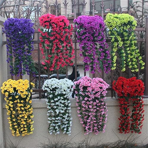 LONGLUAN Paquete de 2 racimos de orquídeas artificiales vívidas para colgar, flores de arbusto largas de seda, cesta de glicina de pared, guirnalda