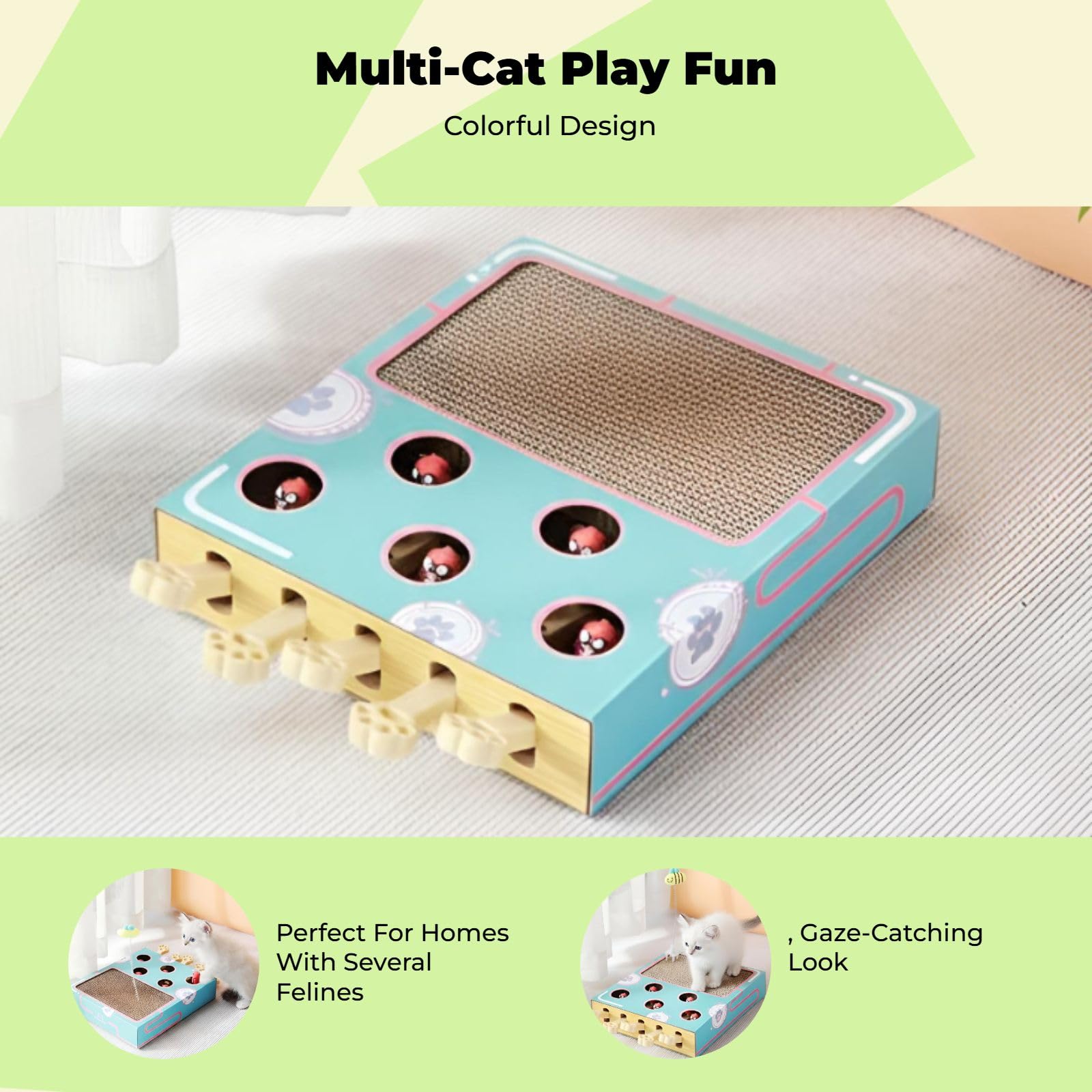 KESOTO Interaktives Katzenspielzeug Cat Activity Fun Board, kreatives Kratzbrett für Katzen, Whack-a-Mole-Spielzeug für Kätzchen, Intelligenzspielzeug zum Spielen mit Katzen