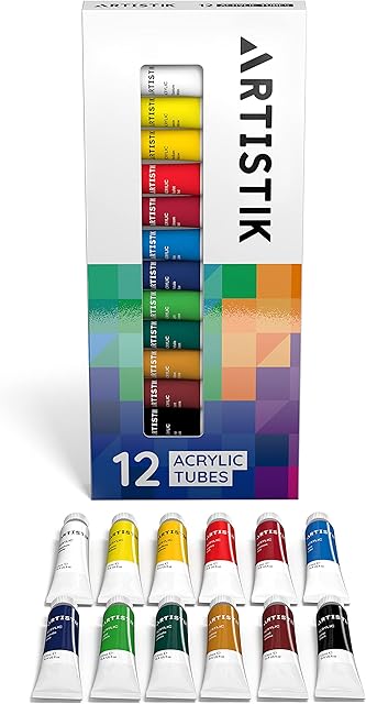 Acrylic Paint Set - 12 Piece Set of Professional Painting Acrylic Paints with Vivid Pigments and Rich Colours for Any Age and Skill Level (Set of 12 Tubes)