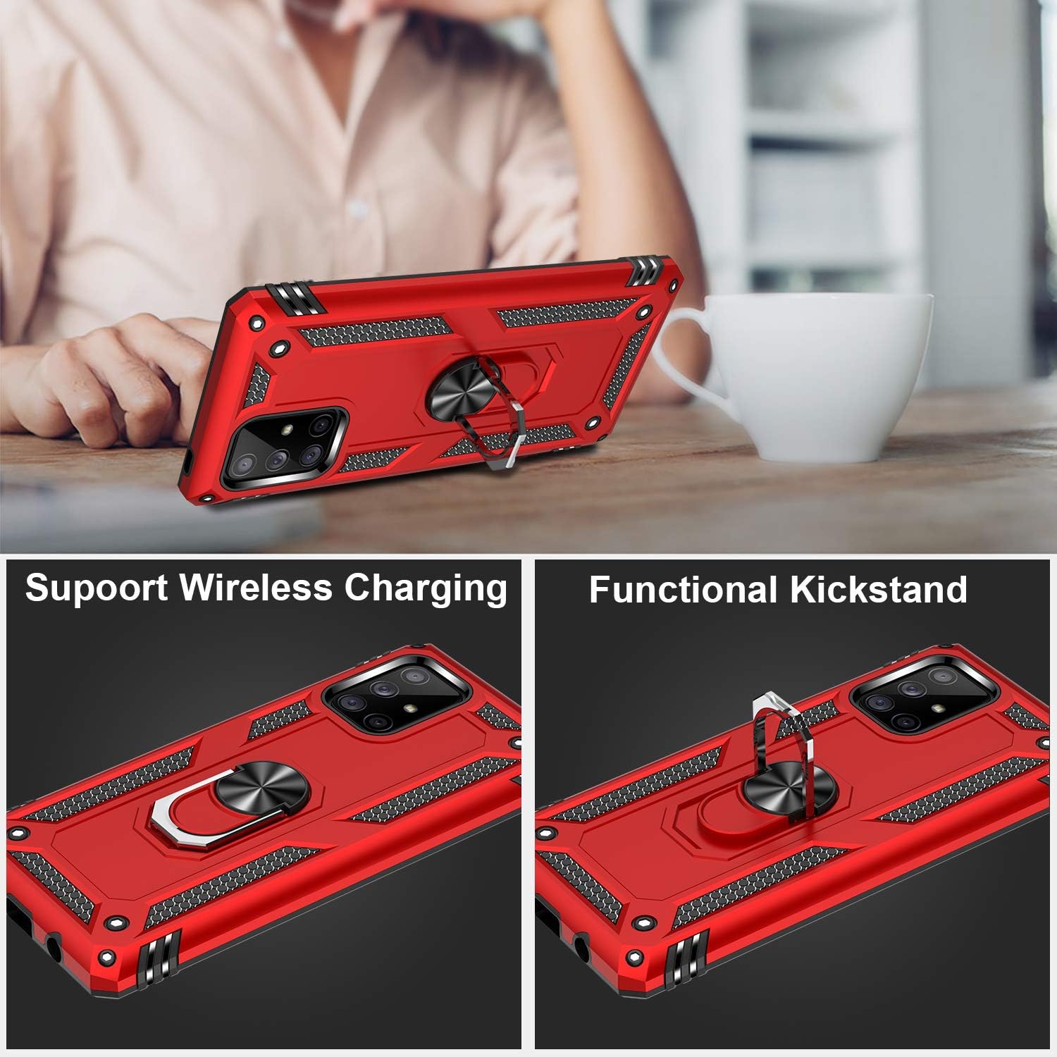 LUMARKE Galaxy A71 5G Case,Pass 16ft. Drop Tested Military Grade Cover with Magnetic Ring Kickstand Compatible with Car Mount Holder,Protective Phone Case for Samsung Galaxy A71 5G Red