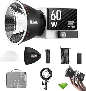 Zhiyun Molus G60 Combo 60W LED Video Light CCT 2700K ~ 6500K, CRI≥96 TLCI≥97 ZY Mount Manual e App Control Iluminação Contínua com Adaptador de Montagem Bowens para Vídeo de Estúdio, YouTube, Vlog