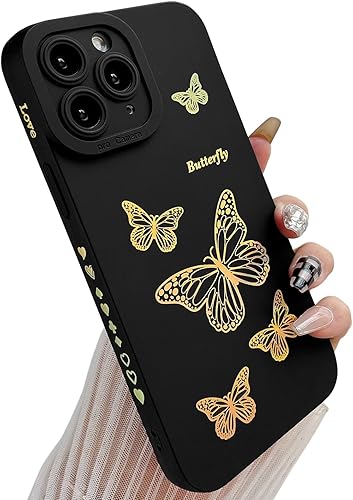 Qokey Funda compatible con iPhone 11 Pro Max (2019 6.5), diseño de mariposa brillante con diseño de corazón chapado en los lados, con protección