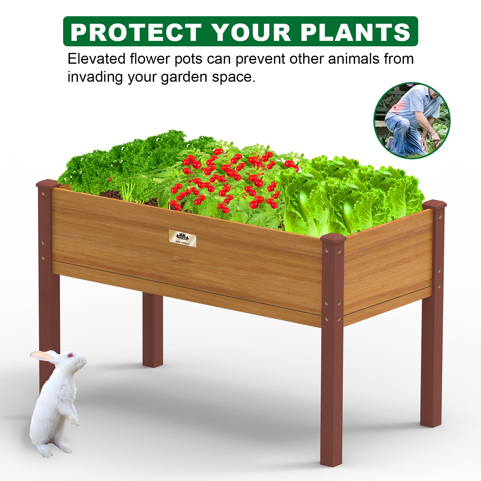 RAOKUKH Raised Garden Bed with Legs, 24.5x31x46.5 inch Elevated Wood Planter Box with Liner for Growing Vegetables, Flowers