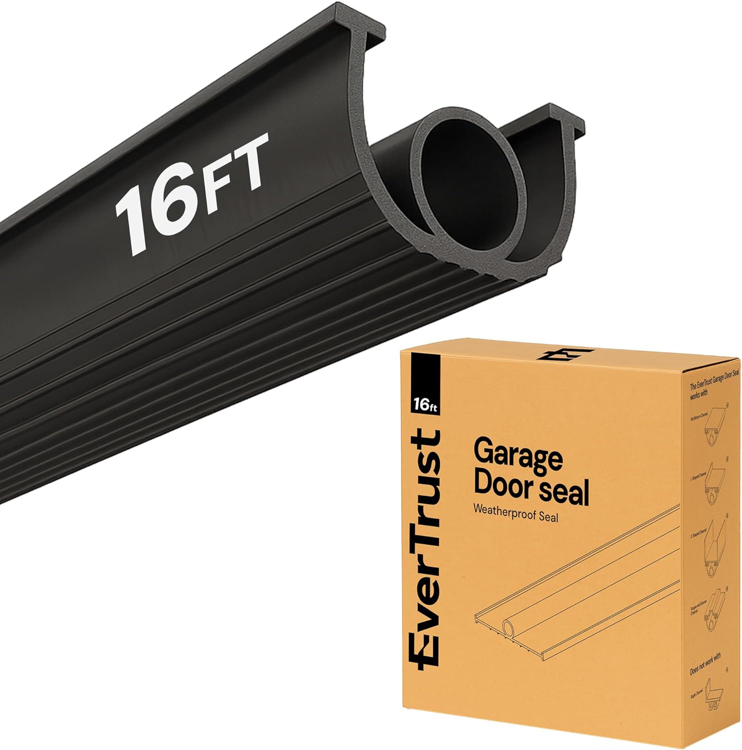 Garage Door Bottom Seal – Weatherproof Stripping Rubber Seal with 5/16” T-Ends. Protect Your Garage from Weather and Dust with EPDM Rubber Garage Door Draft Stopper (16 Ft)