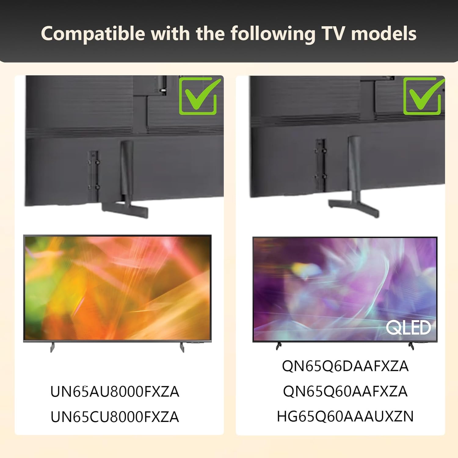 65" AU8000 TV Stand Legs Compatible with Samsung 2021 AU8000 CU8000 Q60A Q6DA HQ60A Series 4K UN65AU8000FXZA UN65CU8000FXZA QN65Q60AAFXZA QN65Q6DAAFXZA HG65Q60AANF TV for bn63-19173B