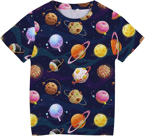 Amazon Ealmenn 男の子 3dｔシャツ プリント 宇宙柄 惑星 面白い キッズ Tシャツ 半袖 クールネック 薄手 夏服 子供服 男女兼用 Tシャツ カットソー 通販