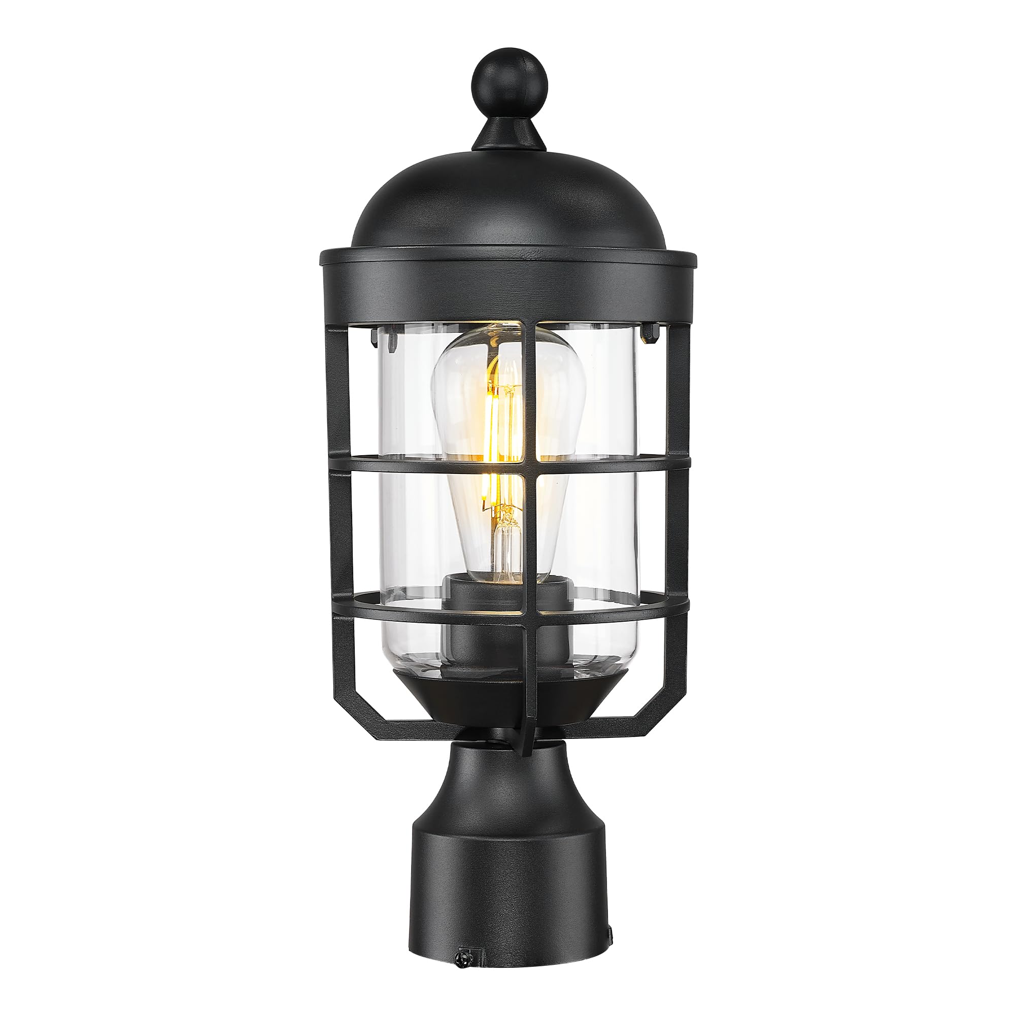 Emliviar Black Pole Light Outdoor Lamp Post, Tempered Glass, GE255P-L BK