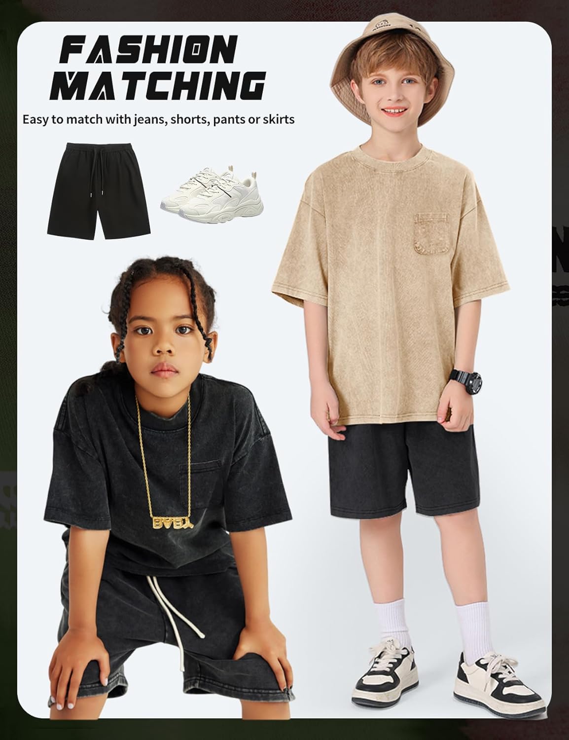 Arssm 3 Pack Boys Tshirts Kids Oversized T Shirts Cotton Acid Wash Crewneck Summer Basic Tees - Image 2