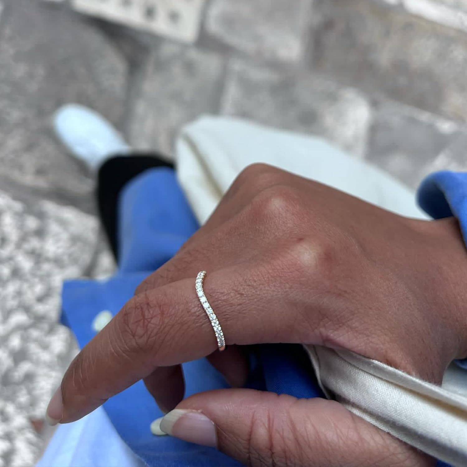 1/4CT Curved Moissanite Diamond Wedding Band - Wave Design, 18K Gold Plated S925 - Yellow Gold Stackable Ring for Women, Unique Gifts for Women