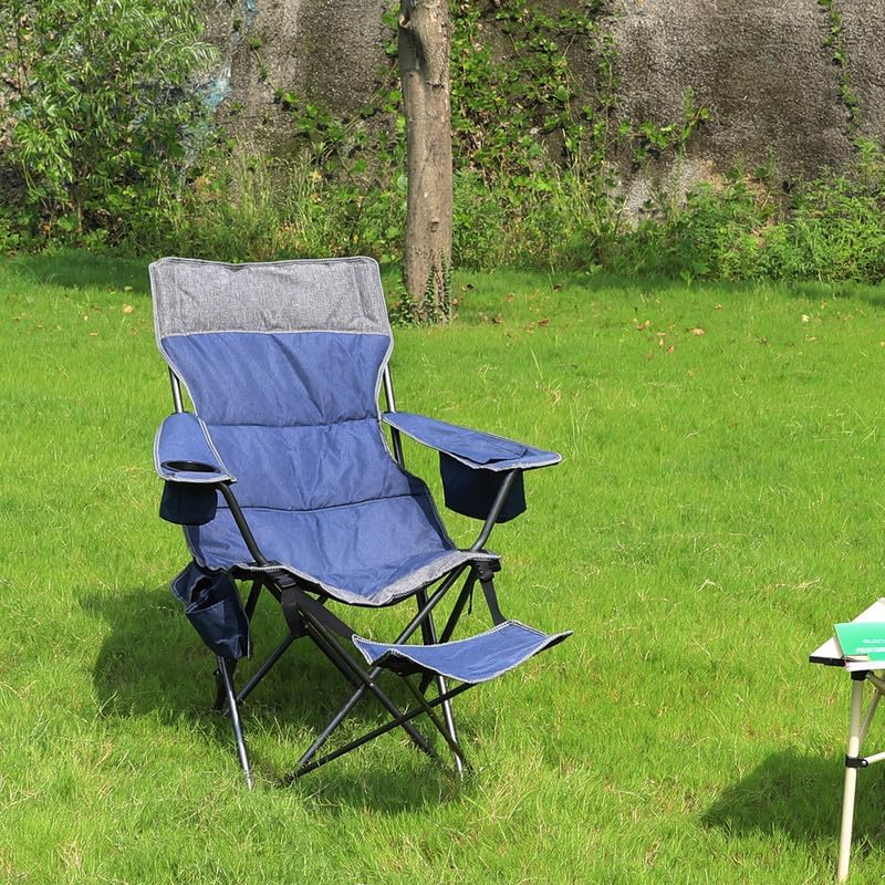 Miniatura 2 de Silla plegable de camping con reposapiés extraíble, silla reclinable de 3 ajustes con bolsa enfriadora, portavasos para exteriores, playa, viajes,