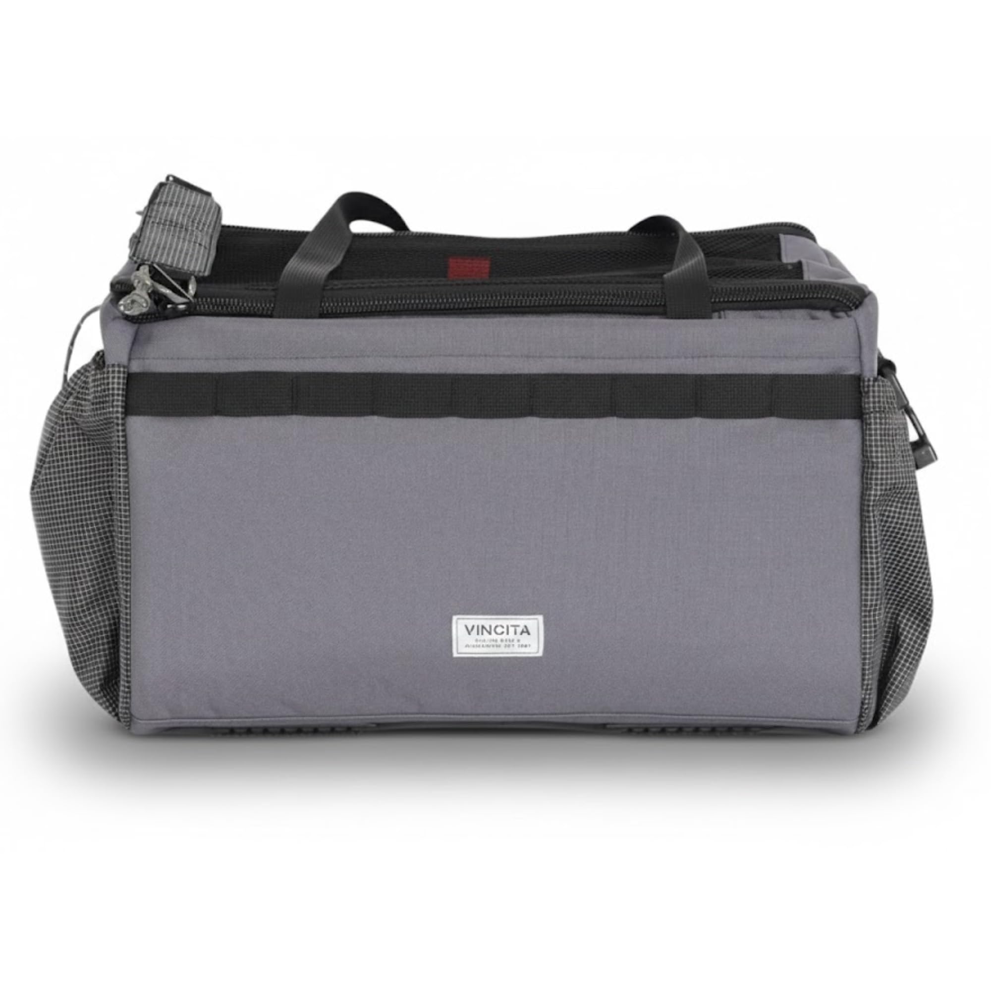 Vincita Caddy Pet Basket for Brompton Bike – Comfortable and Secure Carrier with Aluminum Frame, mesh Cover, Adjustable Strap, and Side Pockets. Compatible with Brompton Front Carrier Block. (Grey)