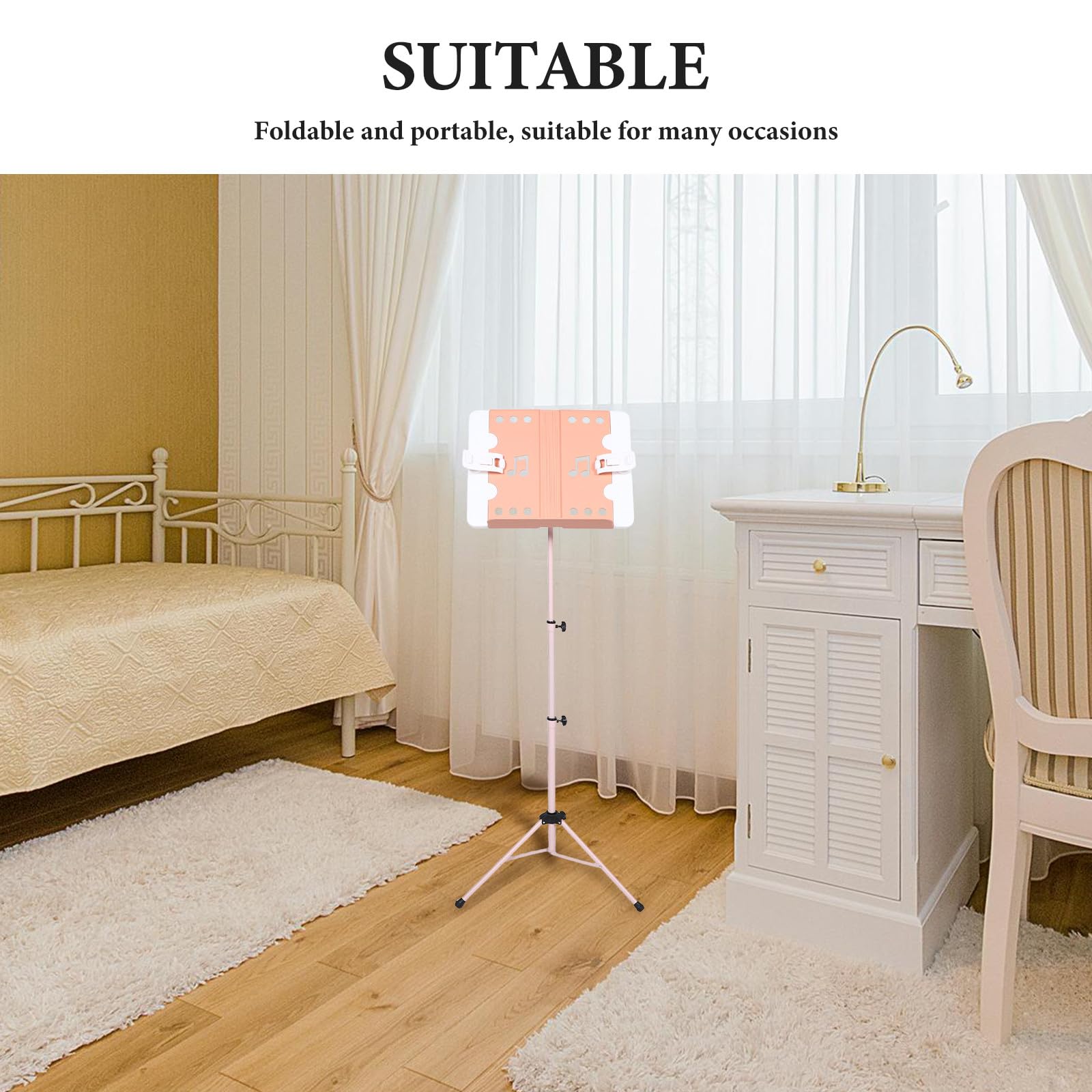Leggio Pieghevole Rosa Regolabile per Spartiti Musicali | Altezza 11, 81-52, 36 Pollici, Inclinazione 0°-90°, Plastico, Anti-scivolo e Portatile