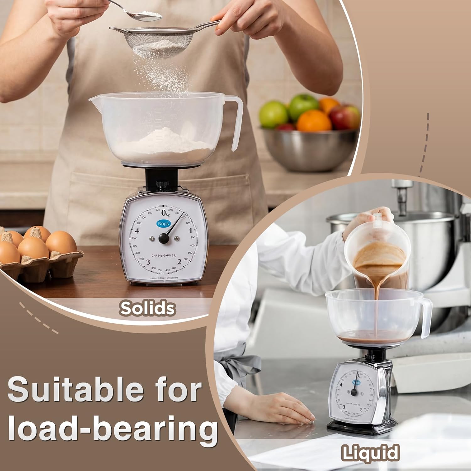 Sabary 2 Pcs 11lb Analog Food Scale with Removable Measuring Cup Kitchen Mechanical Weighing Dial Scale for Novice and Experienced Cooks Cooking, Baking, Food Preparation