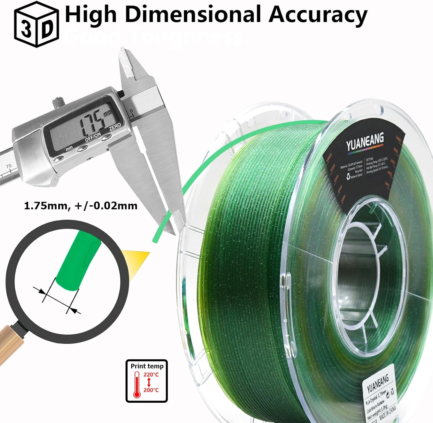 Crystal PLA Filament 1.75mm, ±0.03mm Precision, Translucent Gradient PLA, 1kg Spool (2.2 lbs), 10-Pack Fantasy Crystal Set