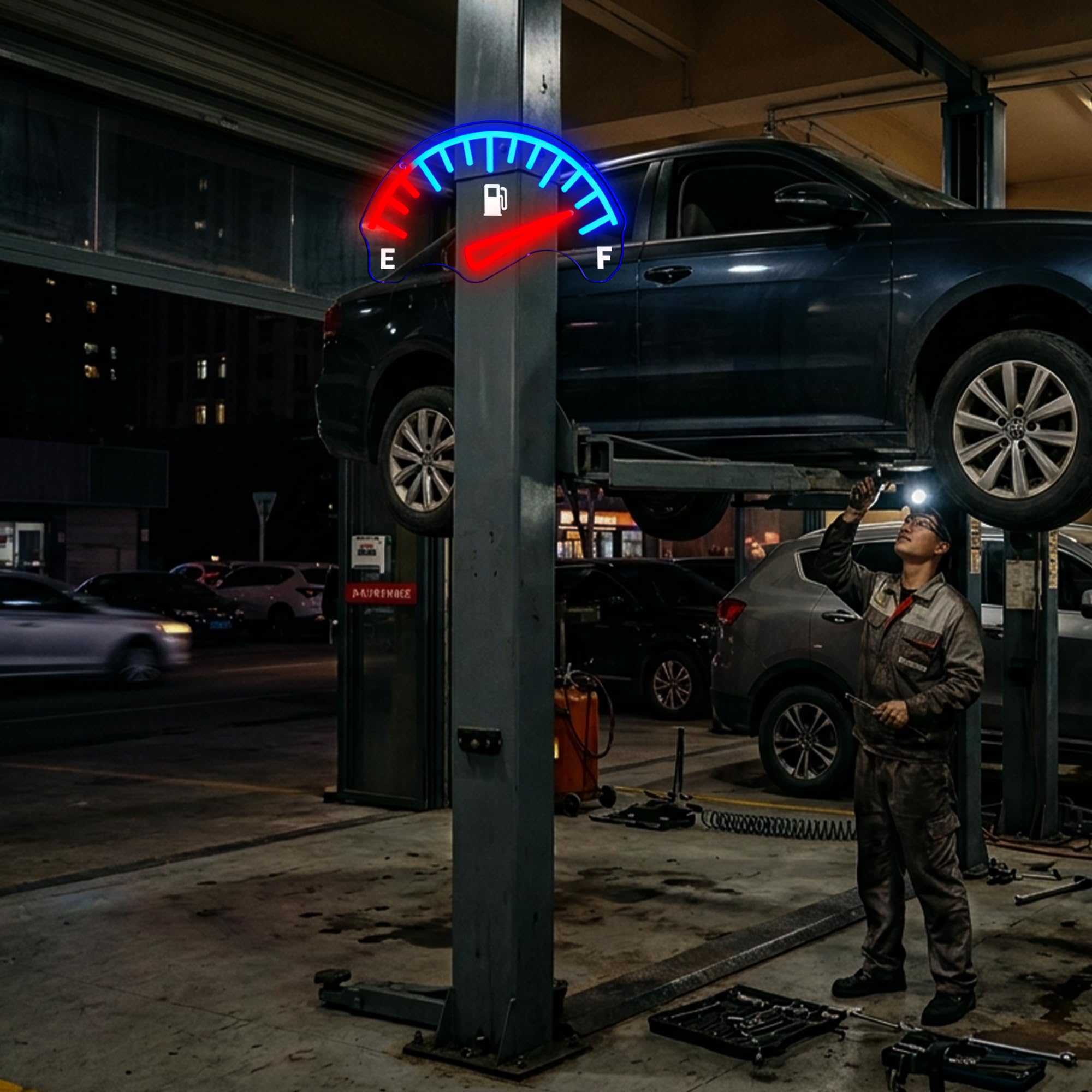 Insegna al neon per garage, indicatore di gas combustibile per auto, luce al neon a LED per negozi meccanici alimentati tramite USB, per sala da pranzo, camera da letto, regali per auto e ragazzi (30