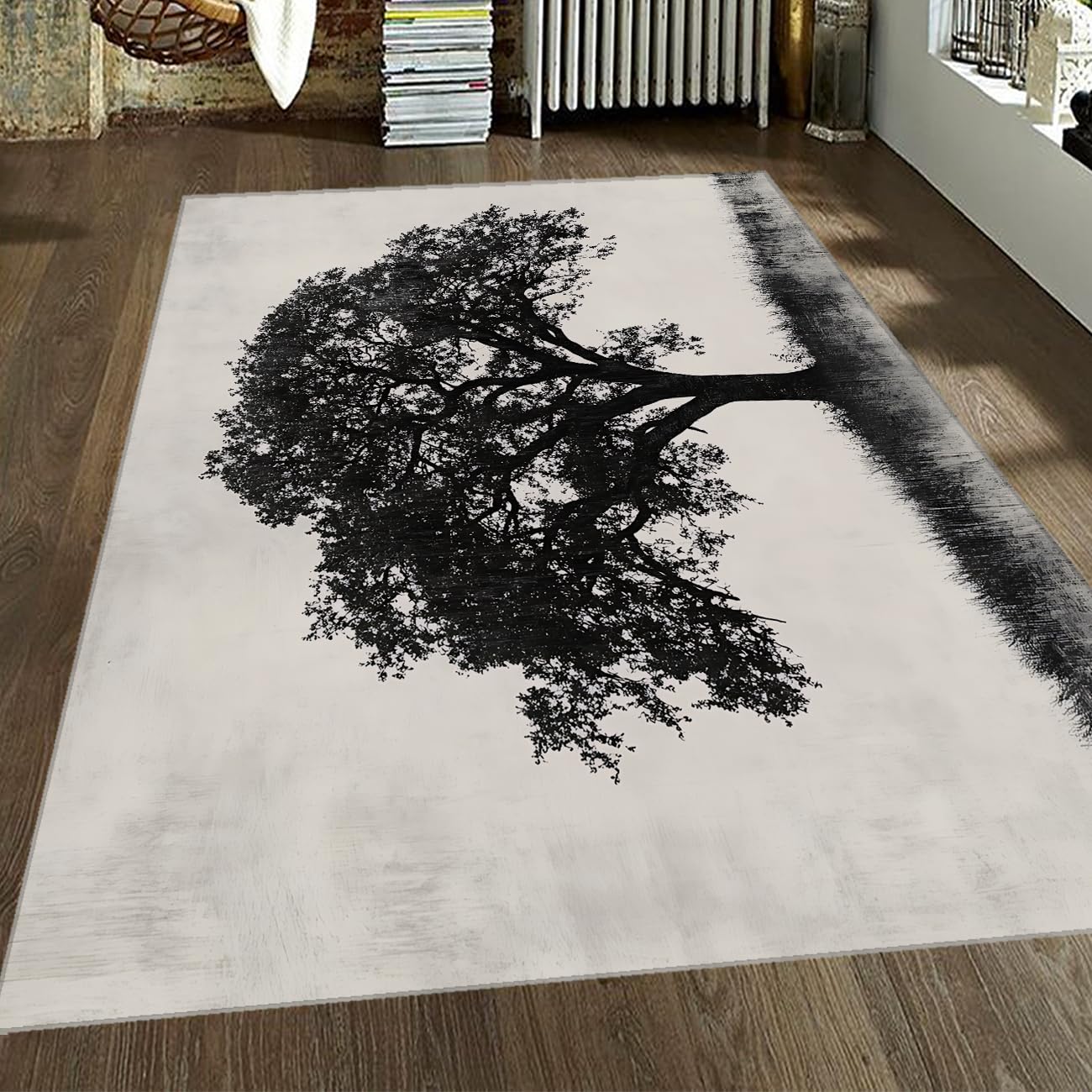 Tapis de salle à manger 120x150 rétro noir et blanc lavable pour une décoration de ferme chic.