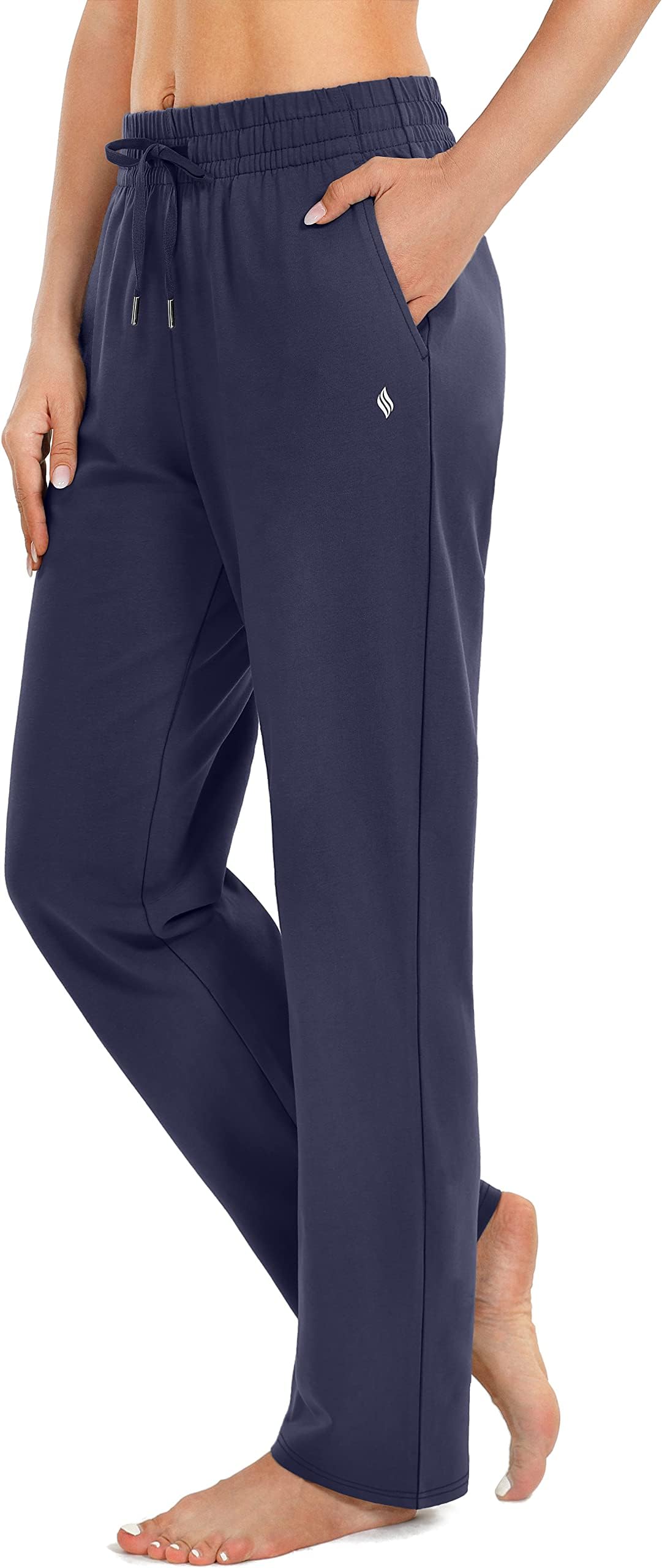 - Women's Cotton Sweatpants Yoga Lounge Casual Pants Open Bottom Sweat Pants for Women with Pockets