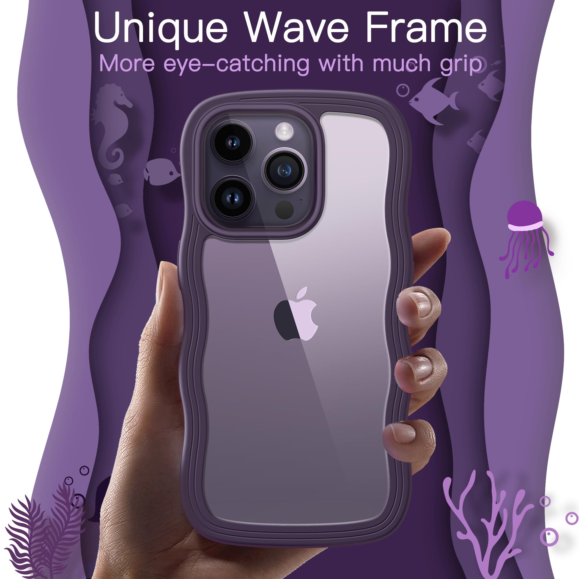 Y♡ JETech Cute Case for iPhone 14 Pro 6.1-Inch, Wave Frame Curly