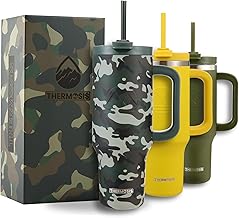 Thermosis 40 Oz Tumbler With Handle and Straw Lid, 40oz Tumbler with lid and straw, Multi-Color Insulated Tumblers/Stainless Steel Tumblers. Great Coffee Tumbler/Travel Mug Cups - Camo