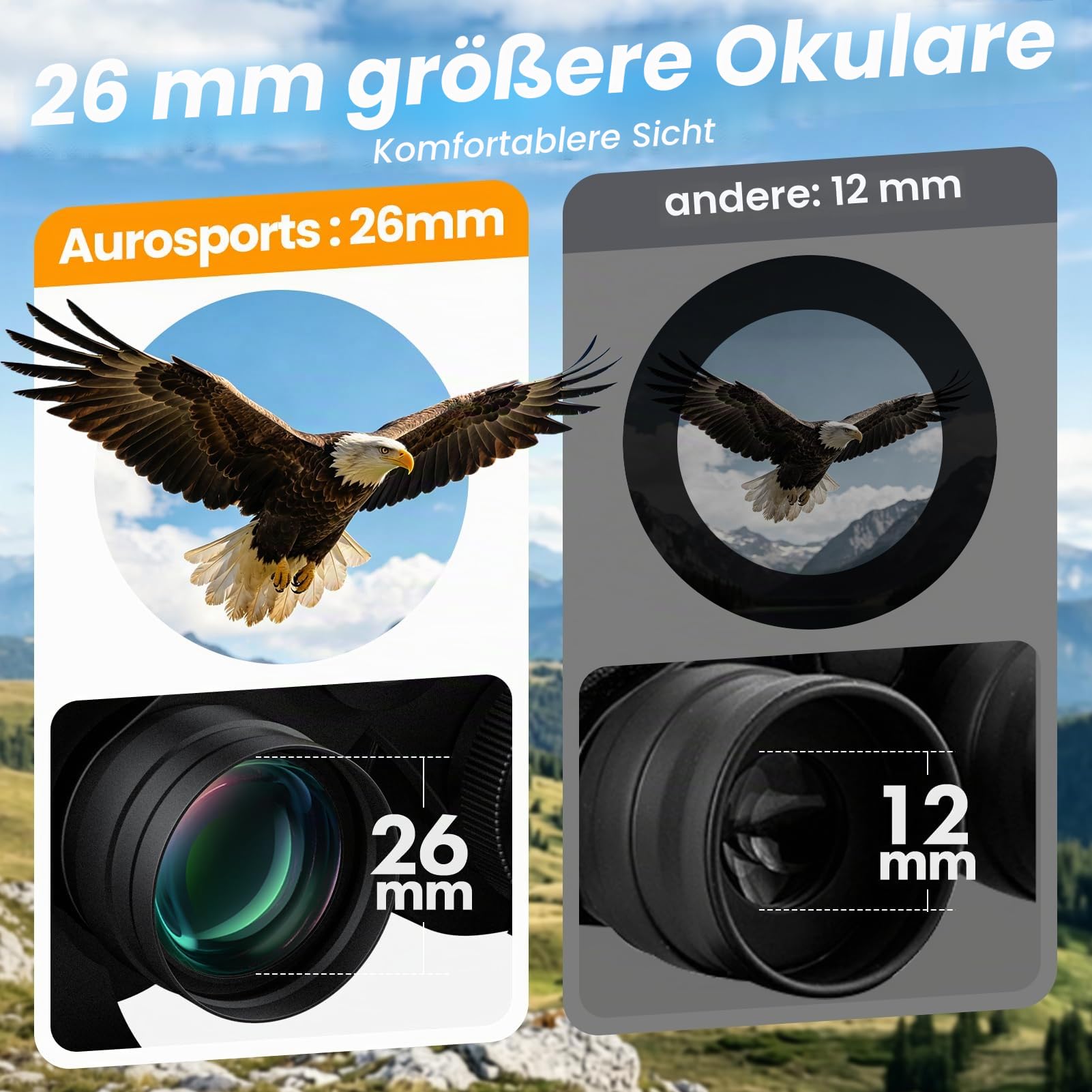 20 x 70 Fernglas für Erwachsene, leistungsstark, Aurosports HD-Fernglas mit klarer Sicht bei schwachem Licht, BAK4-Prisma, große Sicht für Vogelbeobachtung, Jagd, Reisen, Outdoor-Sport, Kreuzfahrt