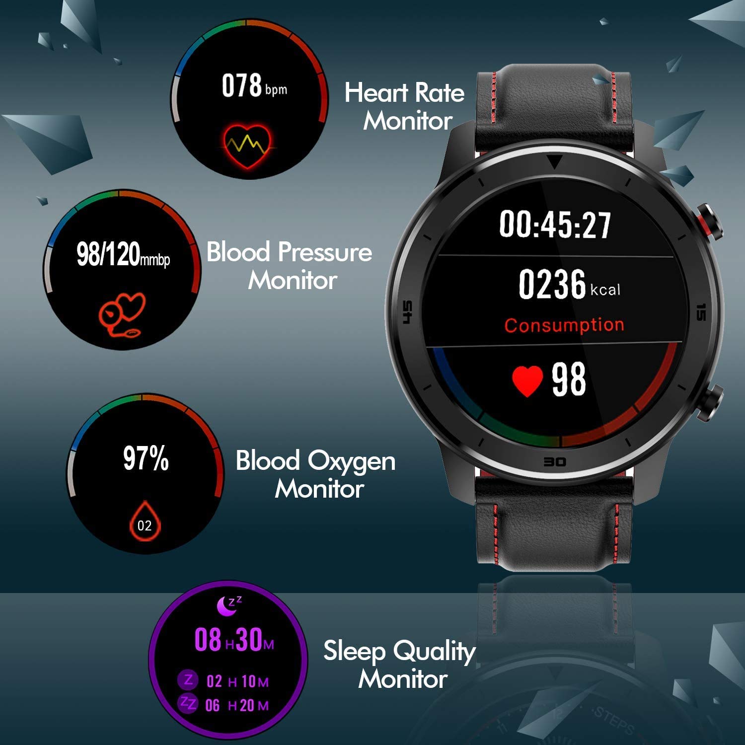 Smart Watch, Popglory Smartwatch HR, Touchscreen 1.3\