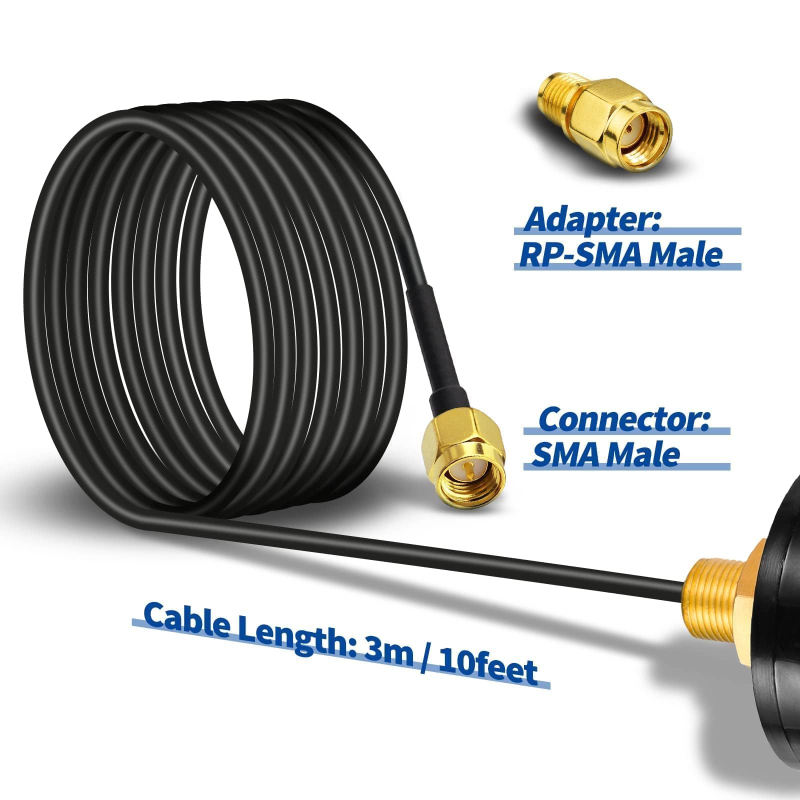 Bingfu Antenne 4G LTE Exterieur SMA Mâle Mimo 5dBi Omnidirectionnelle Étanche Imperméable 3m Câble pour 4G LTE 3G GSM Routeur Camera Chasse Caméra Sentier Moniteur d'Énergie