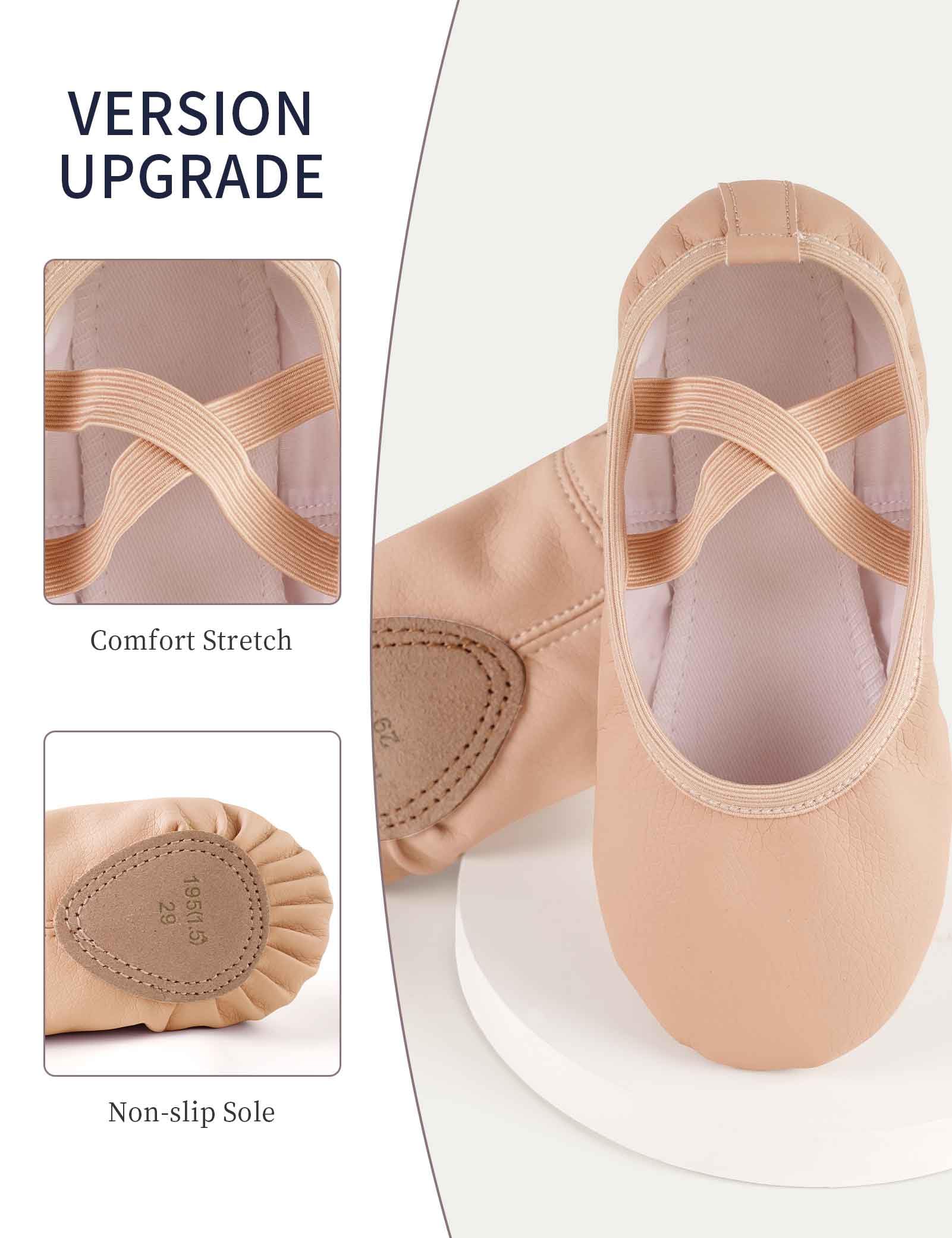 Daydance PU Leather Pink Ballet Shoes for Girls, Soft Split Sole Dance Slippers for Kids no Drawstring