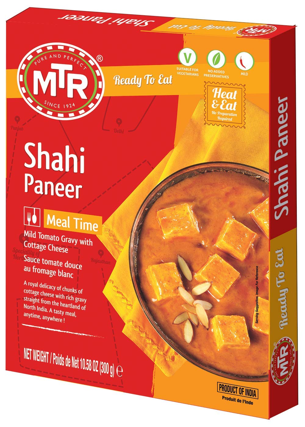 MTR Ready to Eat Shahi Paneer | Pack of 10 (10.58 Oz Each) | Mild Tomato Gravy with Cottage Cheese |