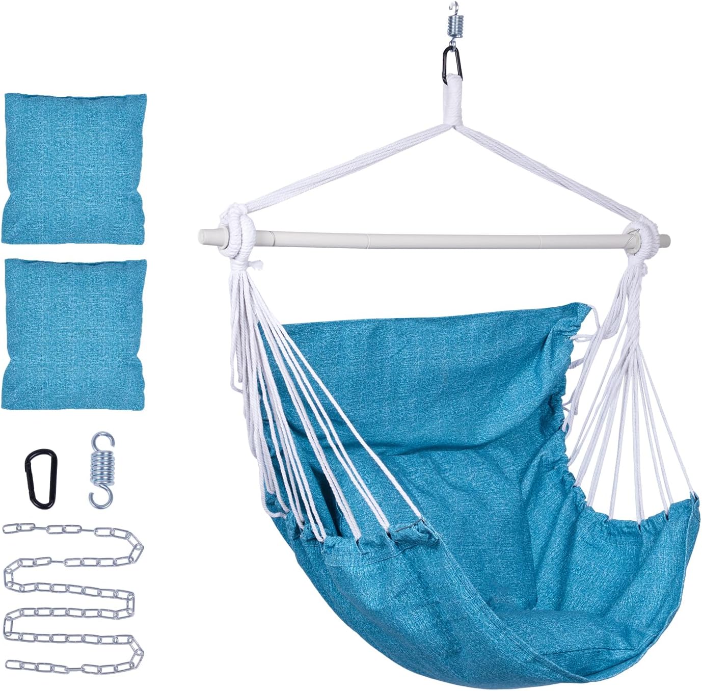 Backyard Expressions Hammock Chair Hanging Rope Swing Chair, 2 Pillows, Anti Slip Steel Spreader Bar