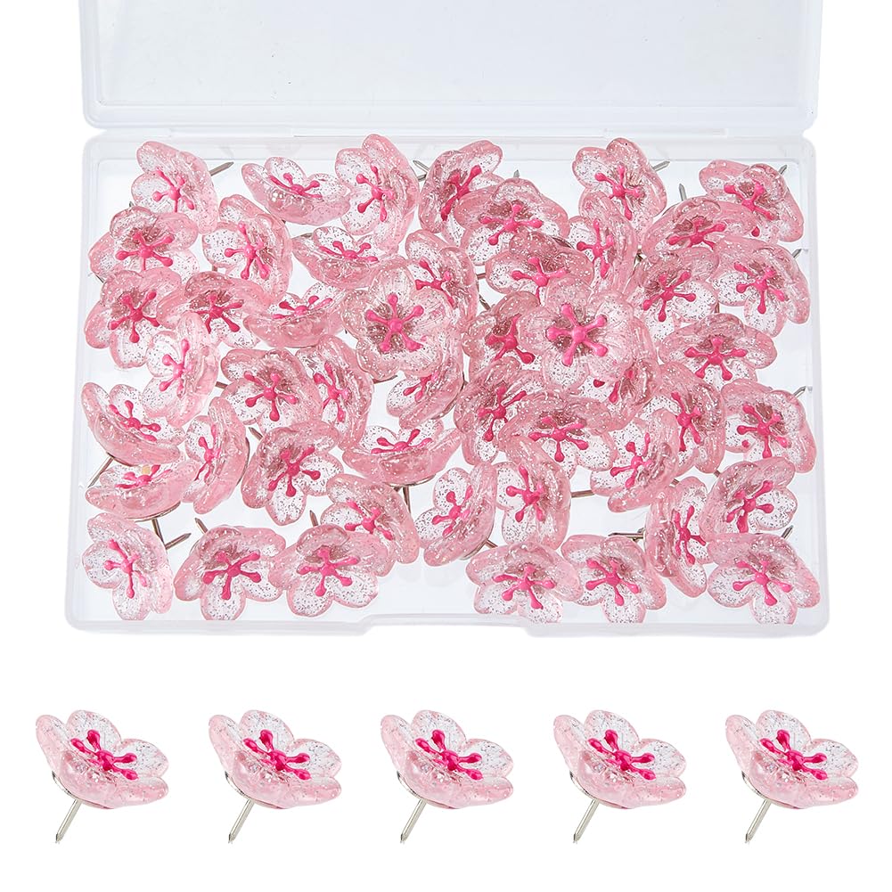 SUPERFINDINGS 50 piezas de pins de empuje de flores lindos coloridos chinchetas con motivos florales para tablones de anuncios fotos carteles hogar oficina escuela alfileres decorativos