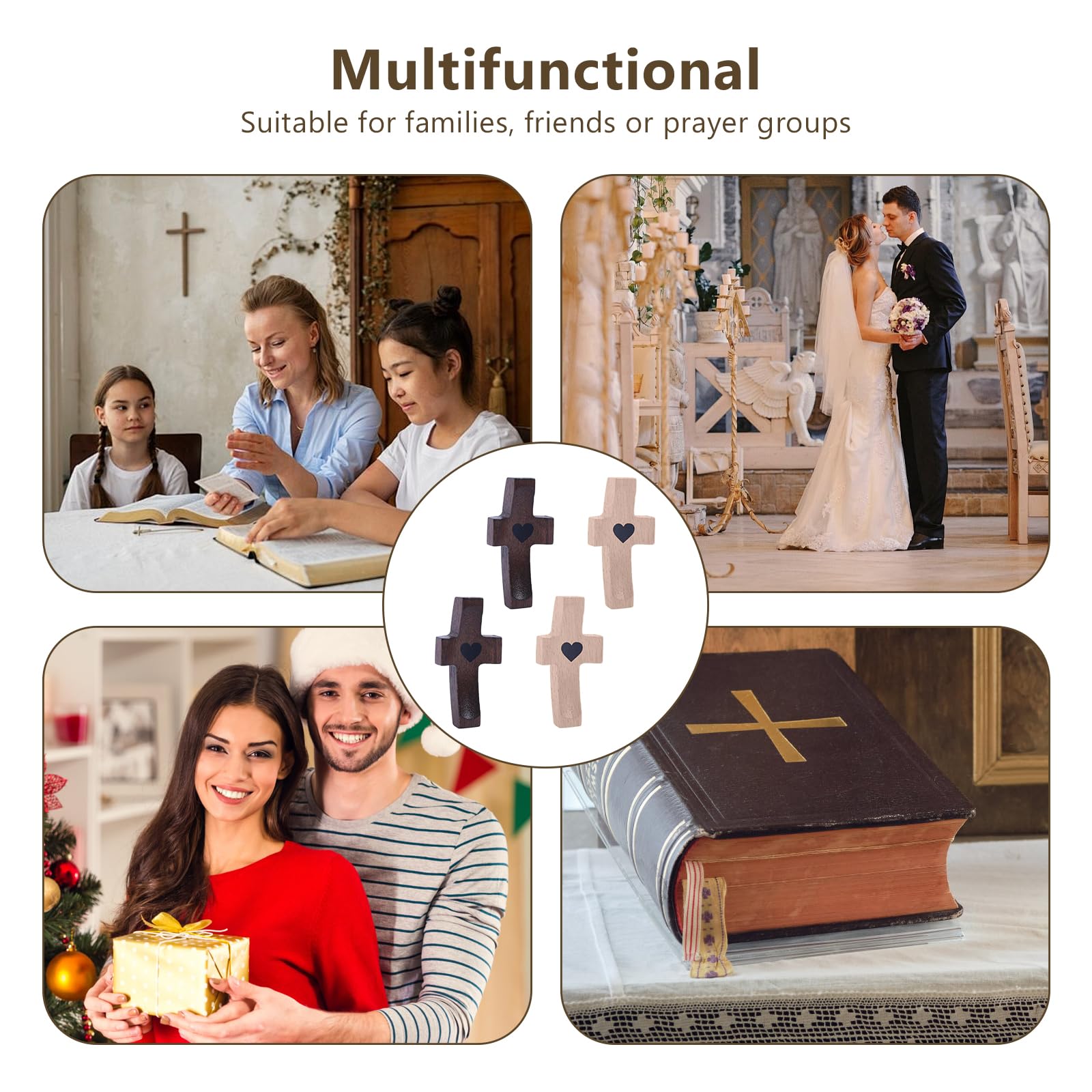 pclapora 4 Piezas Crucifijo de Nogal, Colgantes Cruz de Madera, Cruz de Madera Hecha a Mano, Pulgar Sosteniendo Crucifijo, para Aliviar el Estrés y Oración para Niños, Adultos
