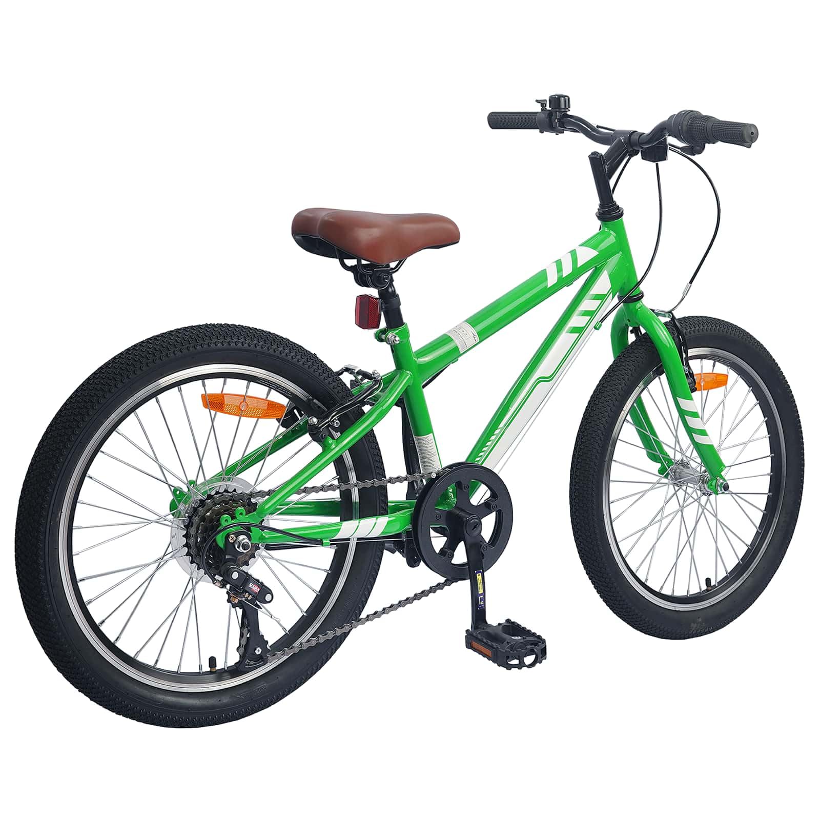 Bicicleta de montaña en pulgadas blanca para niños de 5 a 8 años con cambio de 6 velocidades, asiento ajustable y manillar, marco de acero resistente, adecuado para la ciudad, el terreno y el