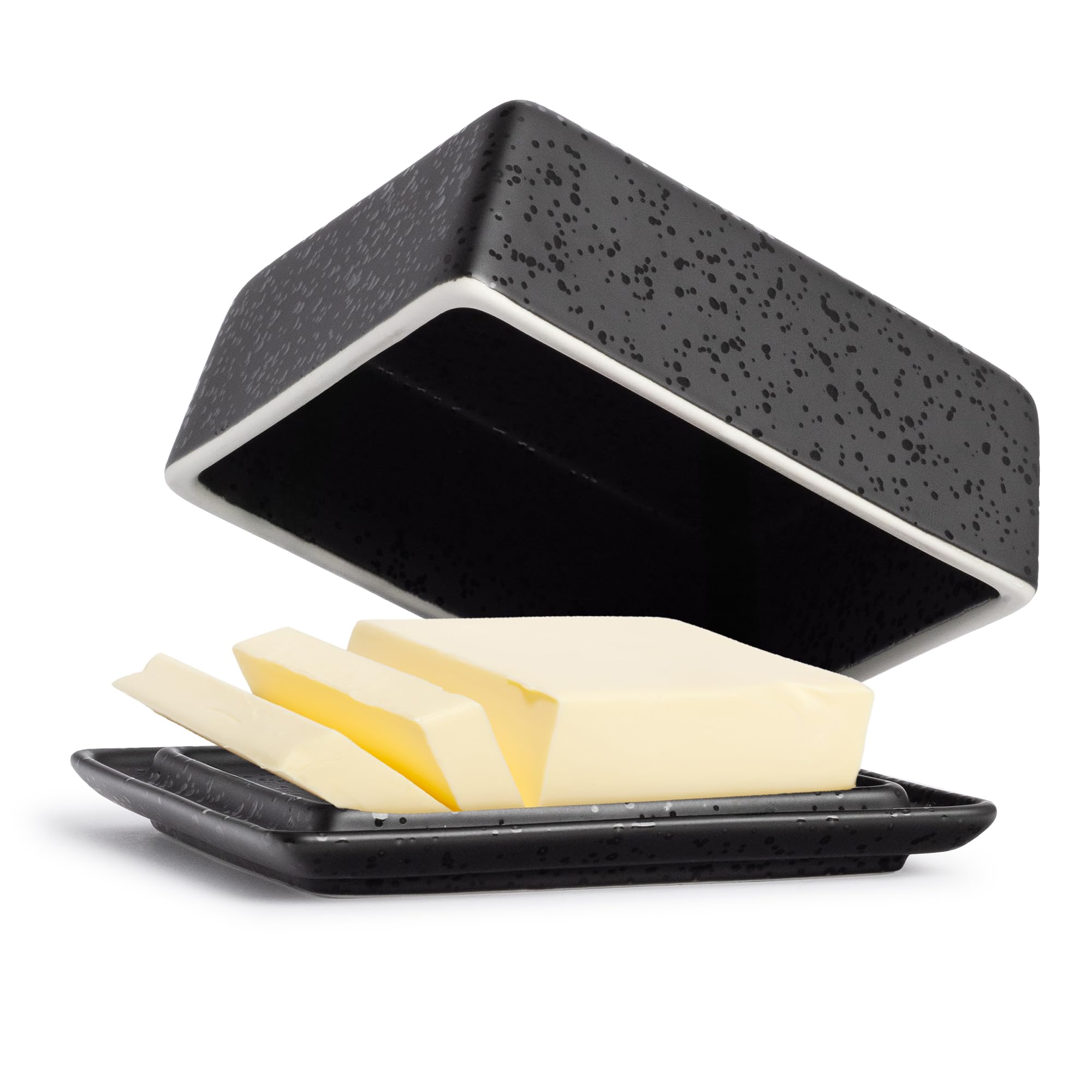 Coral® - Butterdose Keramik in Schwarz für 250g Butter (14x12x6,5cm) - Design Butterschale & Butterbox lebensmittelecht - Vintage Butterkasten & Butterform mit Deckel - Butter-Dose spülmaschinenfest