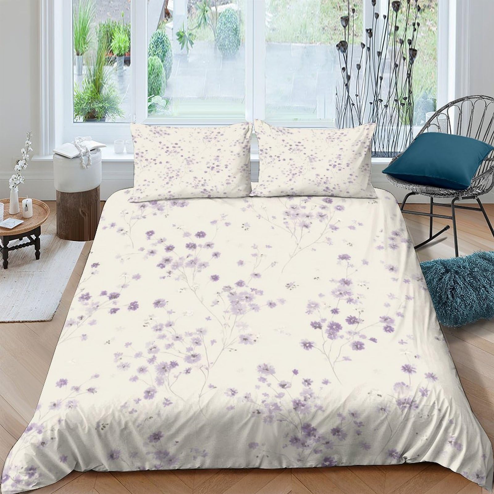 Ctjqhvkz Style-3 3D Printed Lavender Blossom Fitted Sheet Microfiber Soft Floral Meadow Bed Cover For Bedroom Guest Room Decor Single（135X200cm）