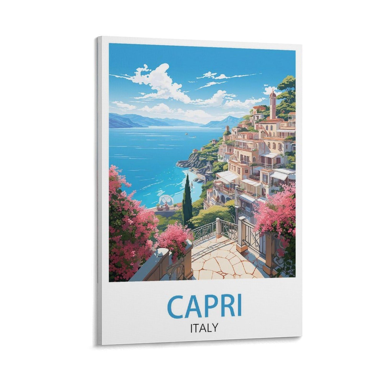 KLYCHF Capri Italy Vintage Travel Posters Landscape 12x18inch(30x45cm) Wall Art Picture Print Canvas Art Poster Modern Family Bedroom Decor Posters