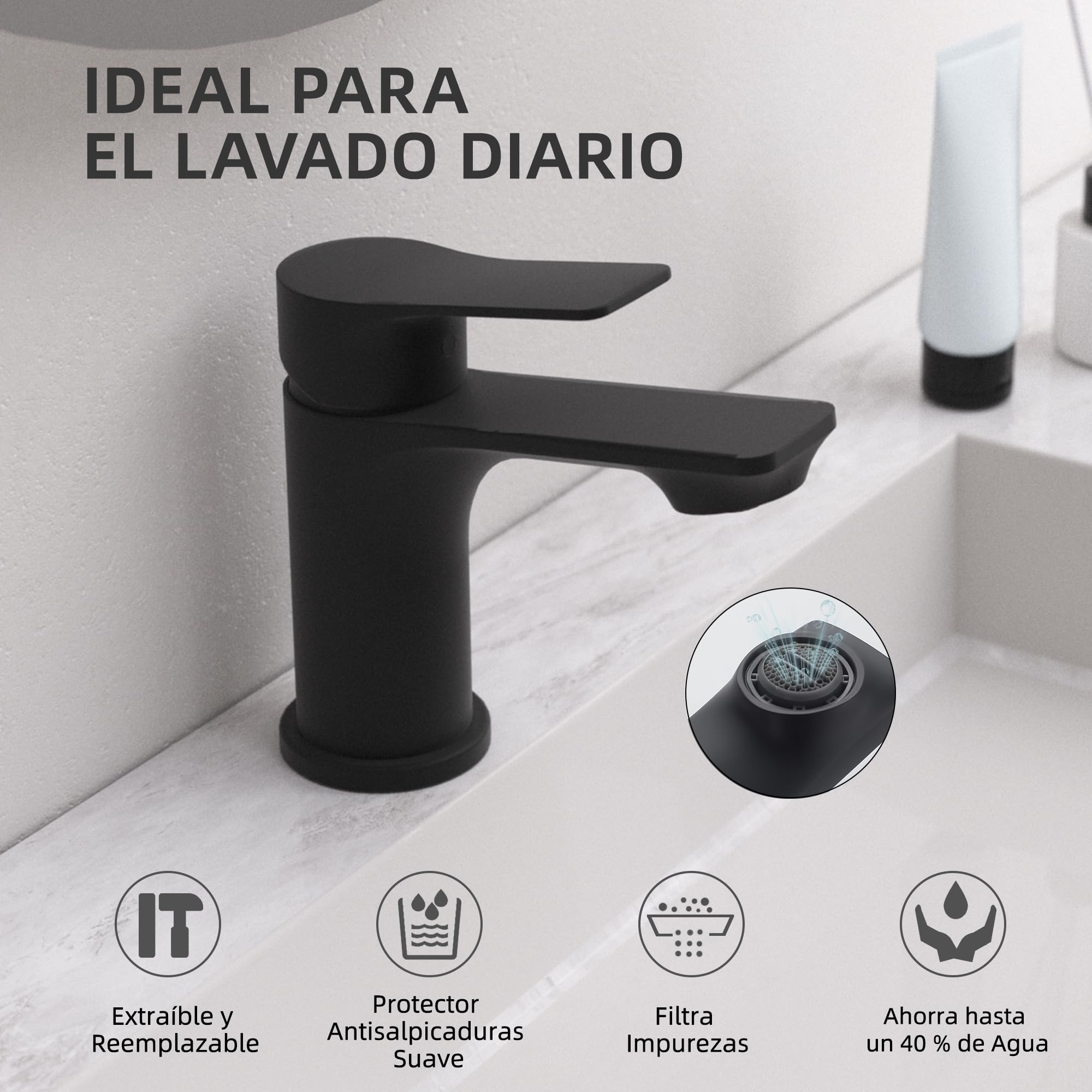 BELZ Grifo Lavabo Baño Monomando Bronce Negro | Ahorro de agua, silencioso y fácil instalación. Cartucho cerámico antifugas, conexión G3/8.